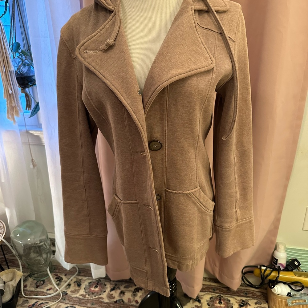 Fossil button down peacoat. Small brown taupe